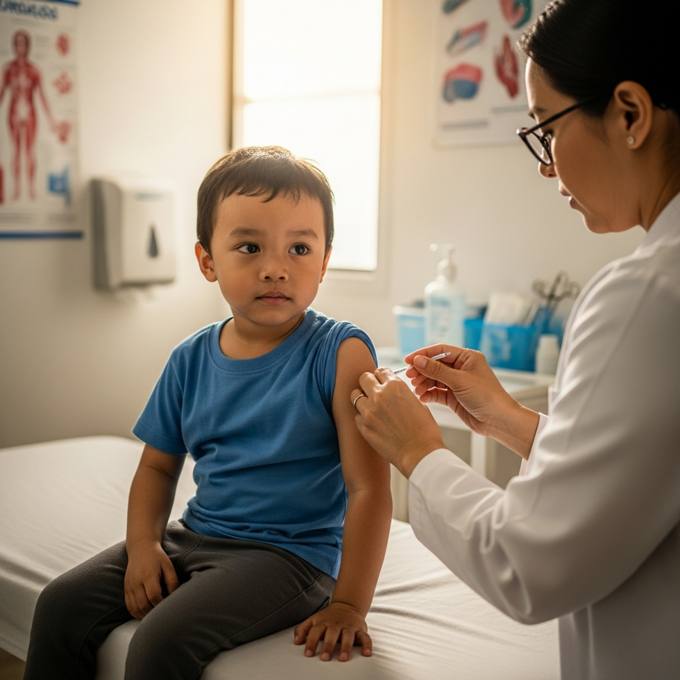 HPV vaccination A child receiving an HPV vaccination as part of a community health program