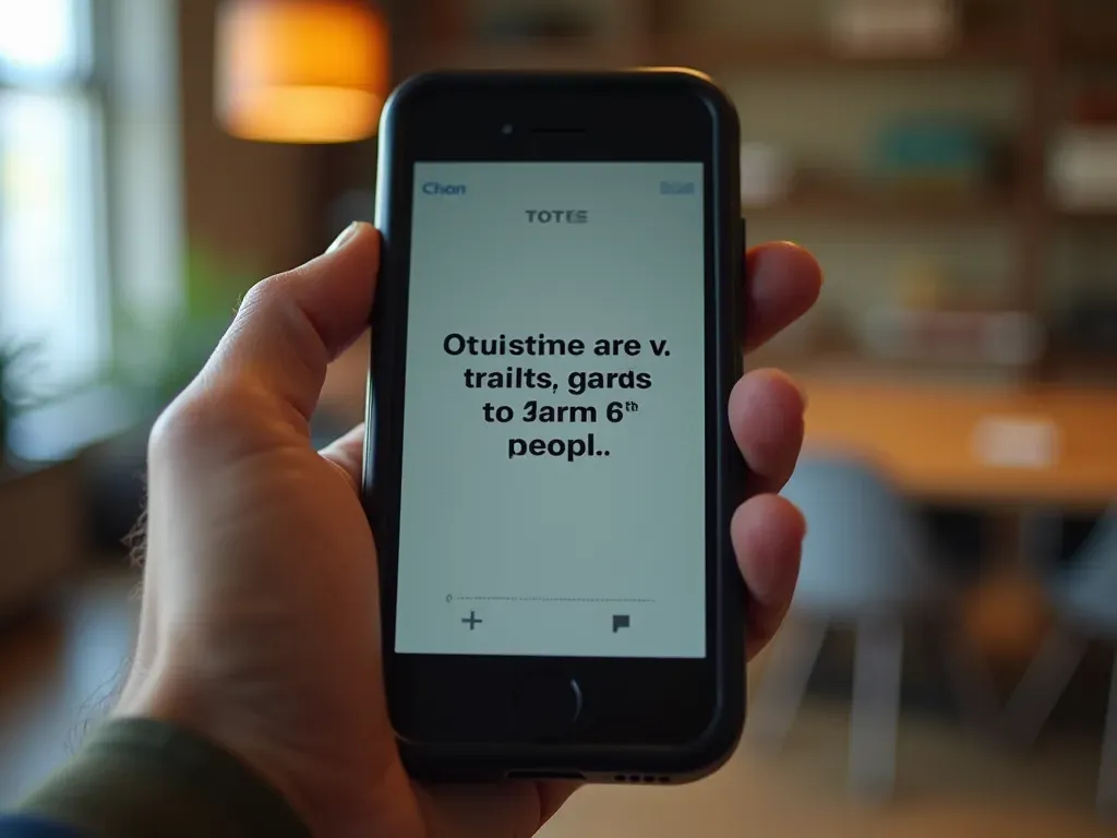A close-up photo of a smartphone displaying a funny meme about studying with bright lighting and blurred background suggesting casual indoor environment without any text visible on screen.