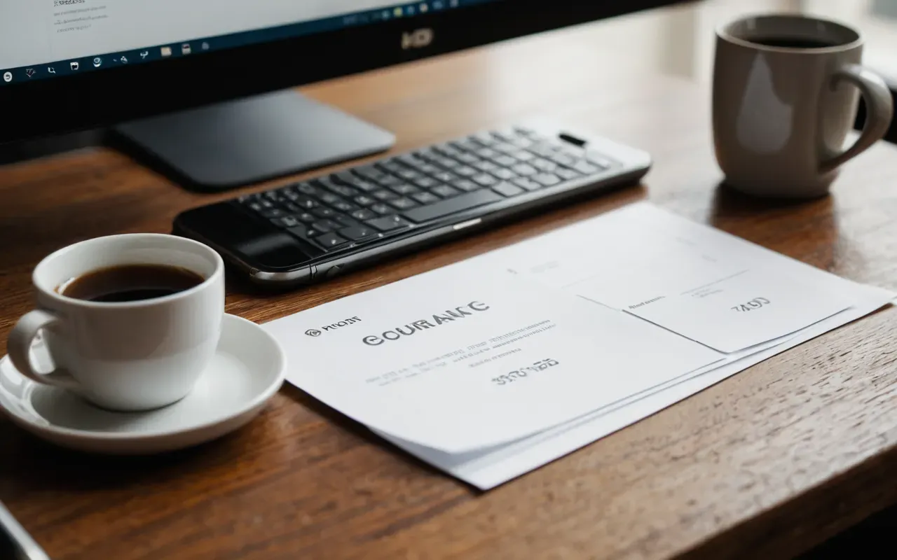 Close-up of a smartphone resting on a wooden desk surface next to a ceramic mug and scattered papers, soft diffused light, shallow depth of field, modern workspace setting