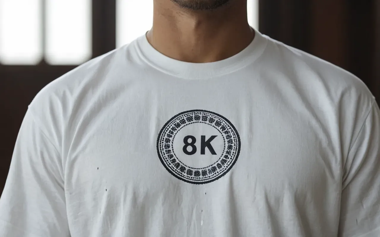 Close-up of a white cotton shirt with a distinct circular brown stain in the center, soft natural indoor lighting, clean minimal background, photorealistic style