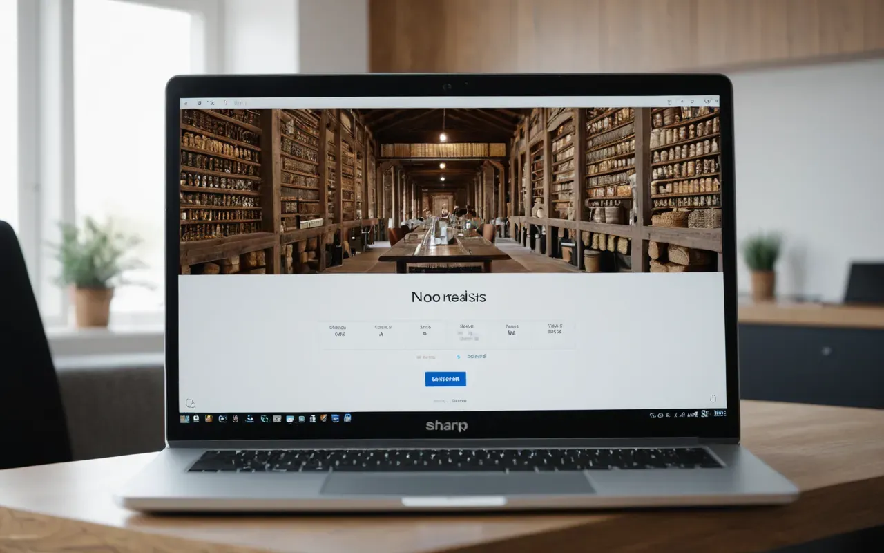 A person looking at a laptop screen with an expression of mild surprise in a bright modern home office setting